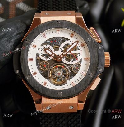 Copy Hublot Big Bang Tourbillon 45mm Watches Rose Gold White Face